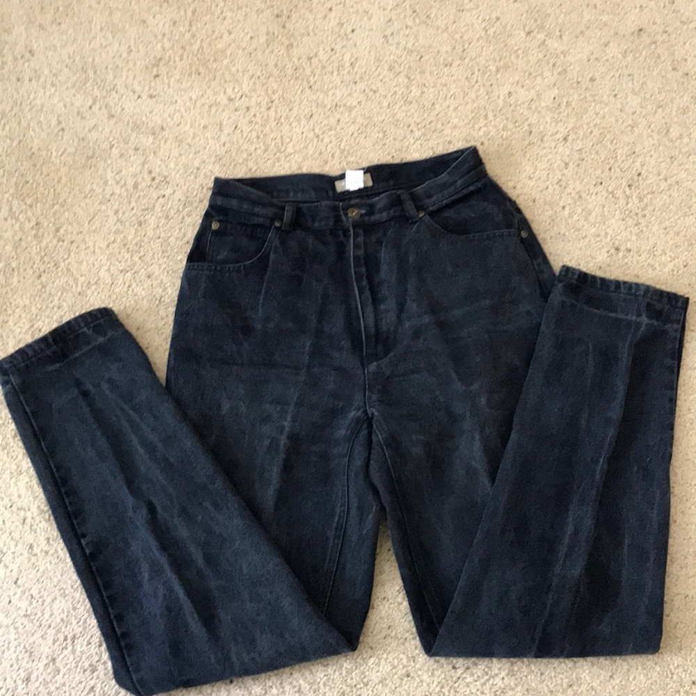 5 pocket, washed fabric, navy jeans (see matching jean jacket w/ black collar)
